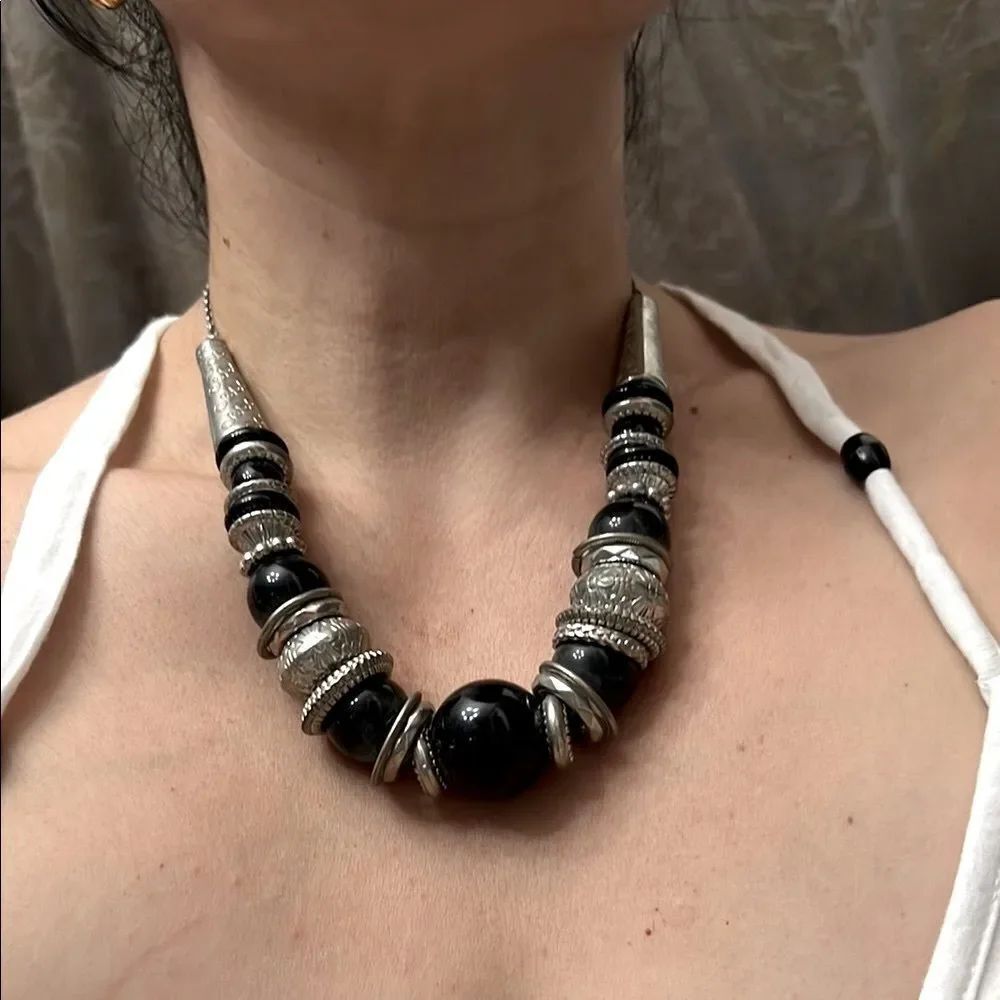 Elegant Black and Silver Beaded Necklace